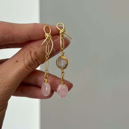 Rose Quartz And Moonstone Gold-plated Earring