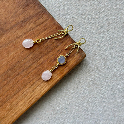 Rose Quartz And Moonstone Gold-plated Earring