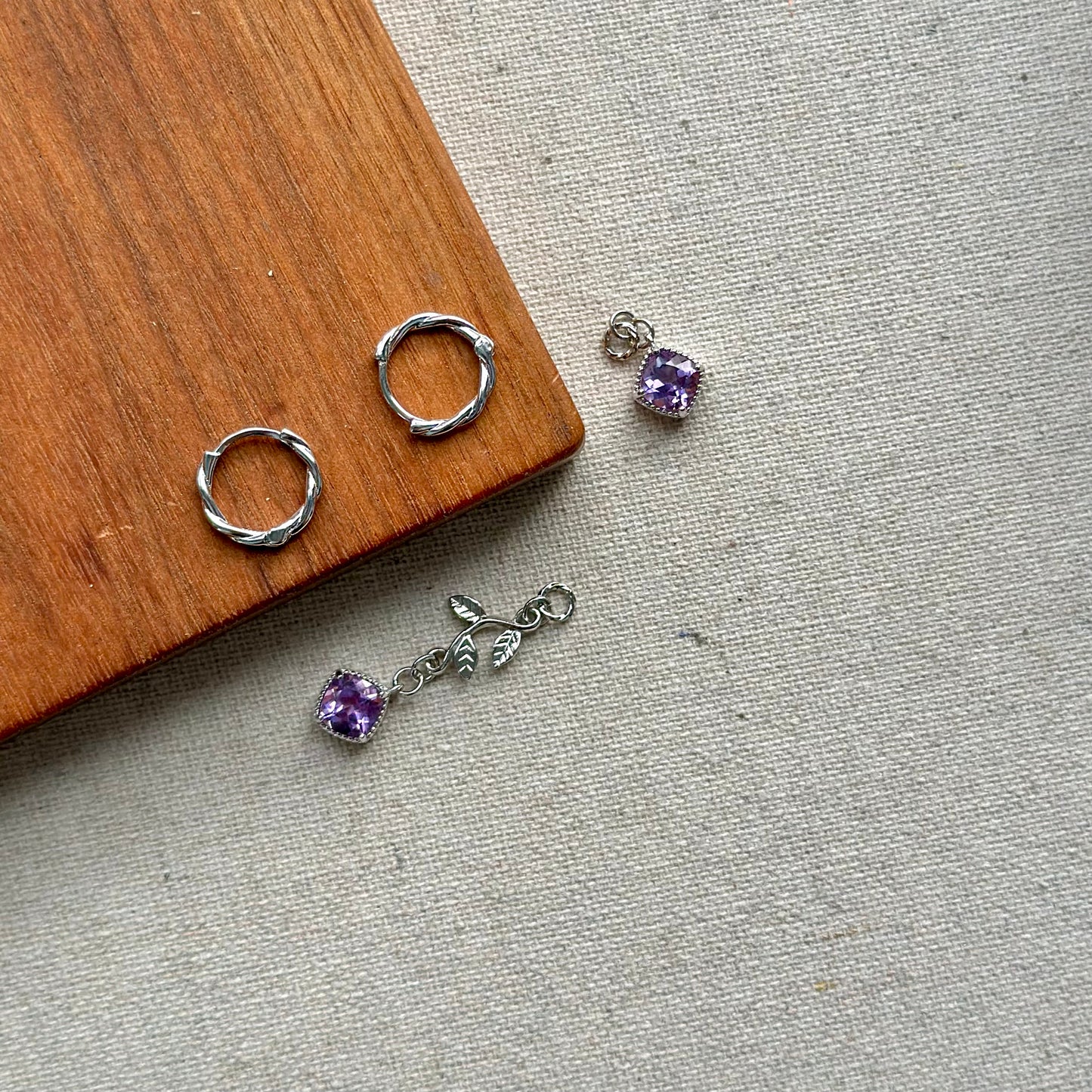 Two-way Amethyst Sterling Silver Ear Hoop