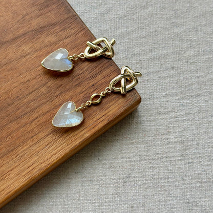 Moonstone And Heart Gold-plated Earring
