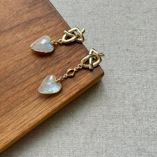 Moonstone And Heart Gold-plated Earring