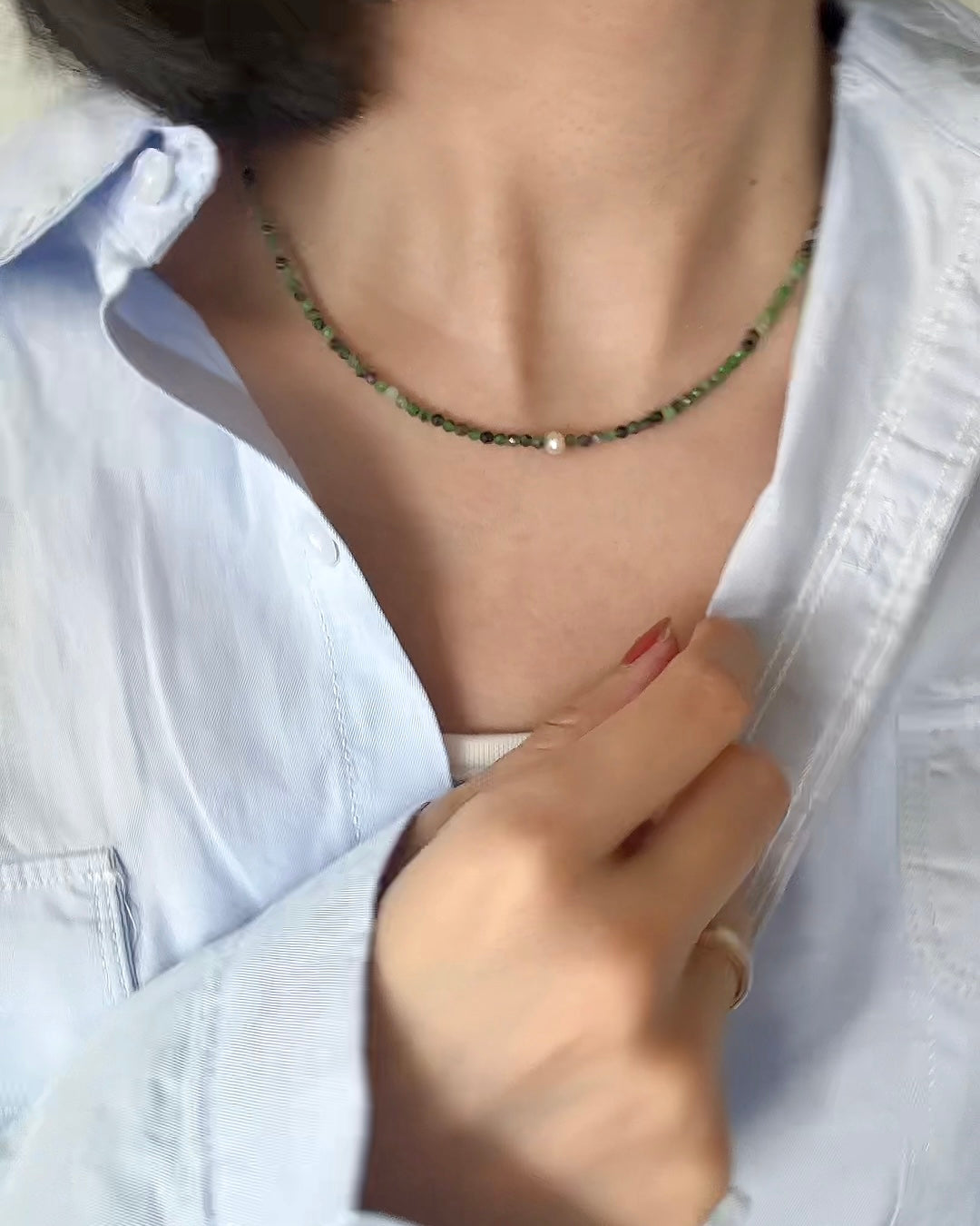 Ruby Zoisite And Freshwater Pearl Beaded Necklace