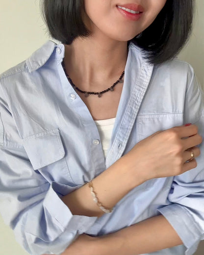 Black Onyx And Labradorite Beaded Necklace