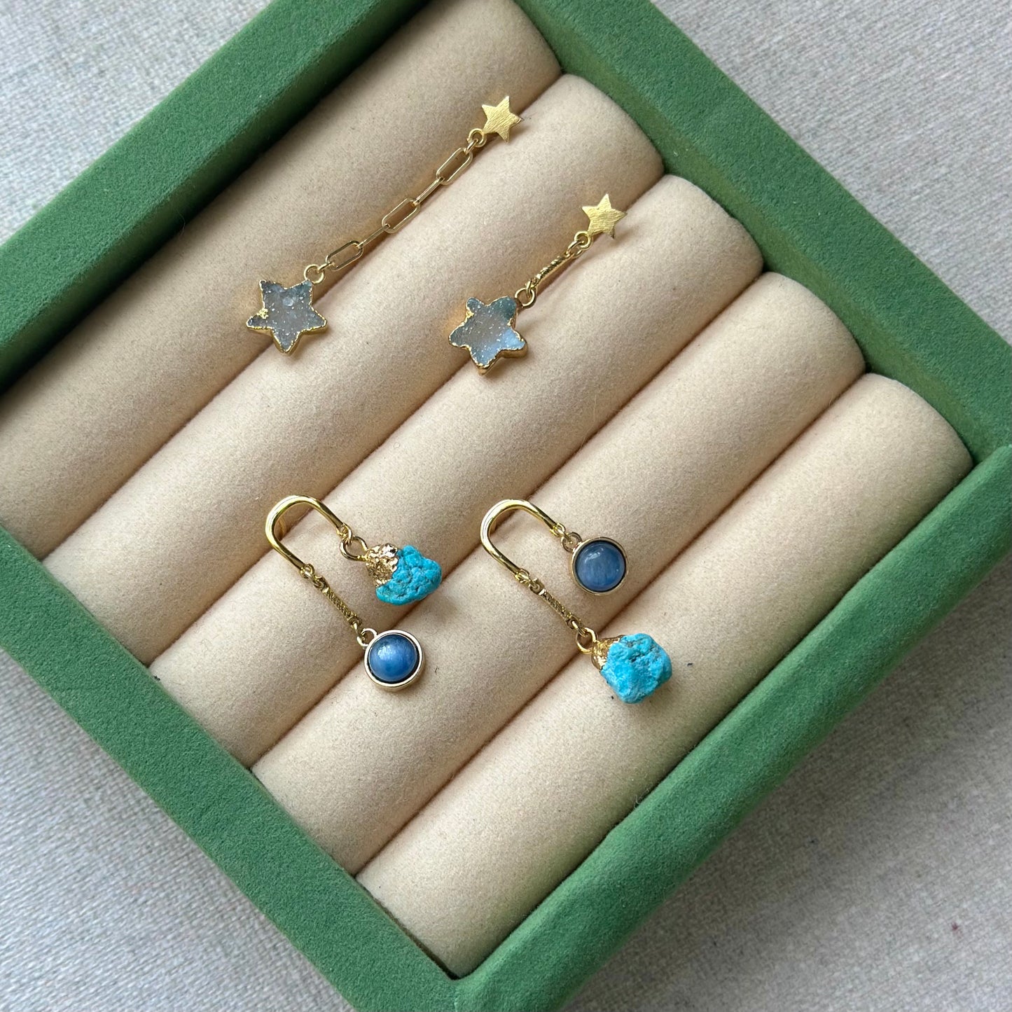Blue Druzy Star Gold-plated Earring