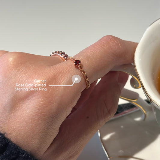 Garnet Rose Adjustable Gold-plated Sterling Silver Ring