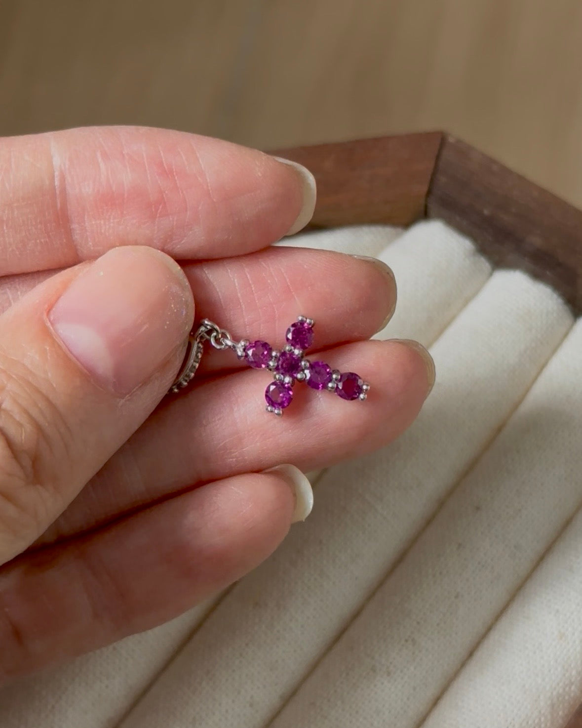 Garnet Cross Sterling Silver Pendant