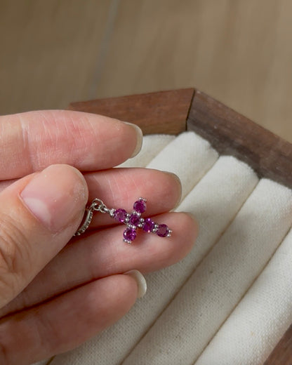 Garnet Cross Sterling Silver Pendant