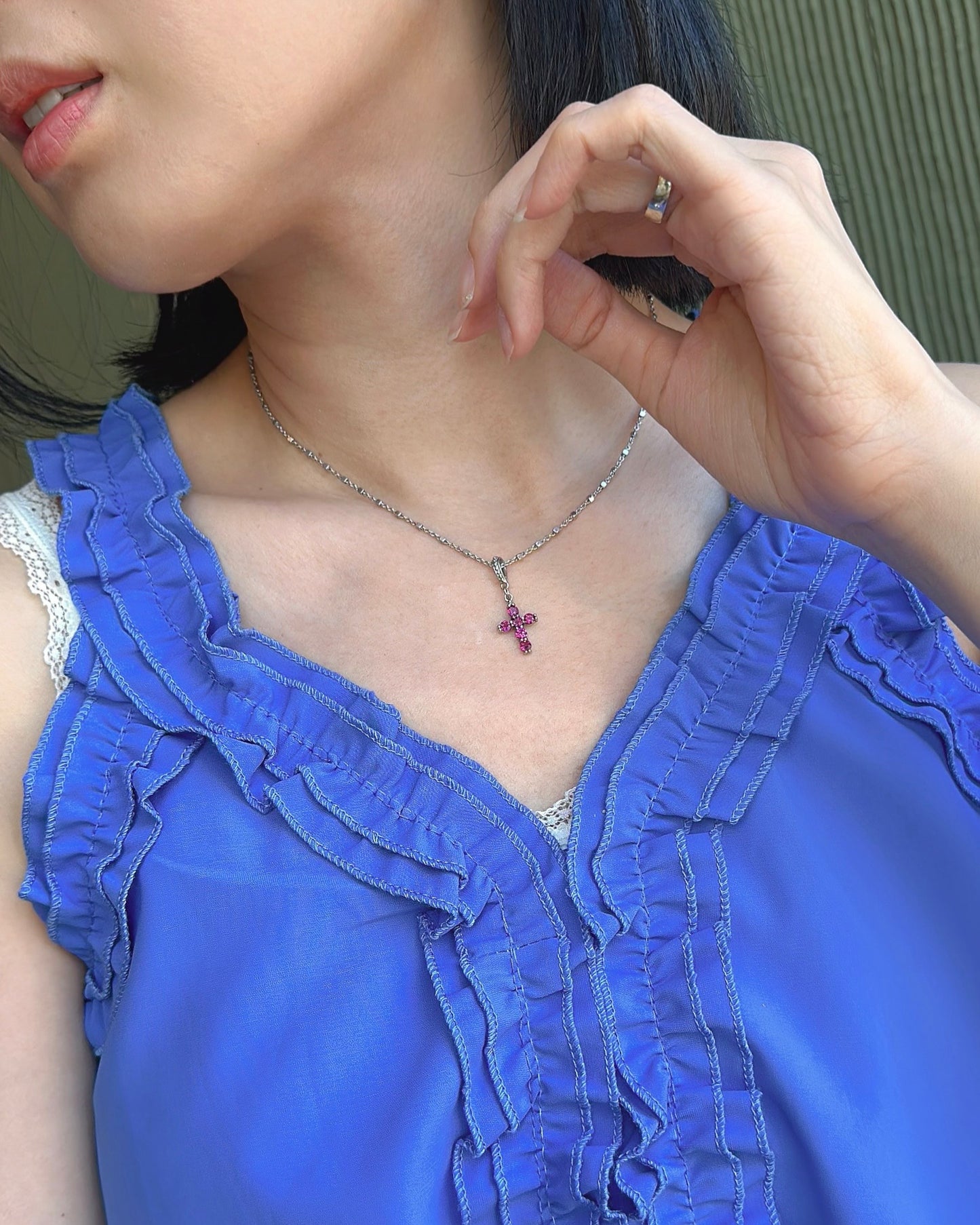 Garnet Cross Sterling Silver Pendant