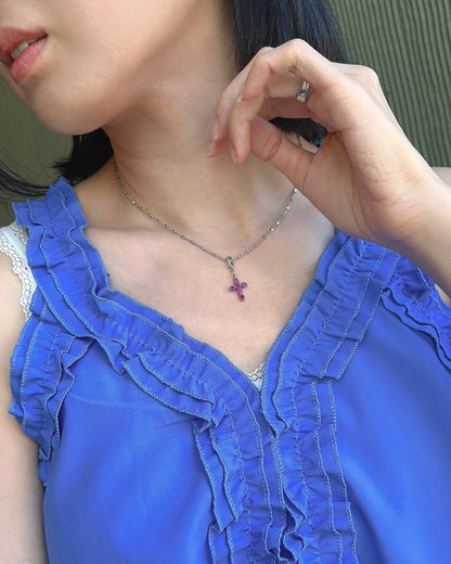 Garnet Cross Sterling Silver Pendant