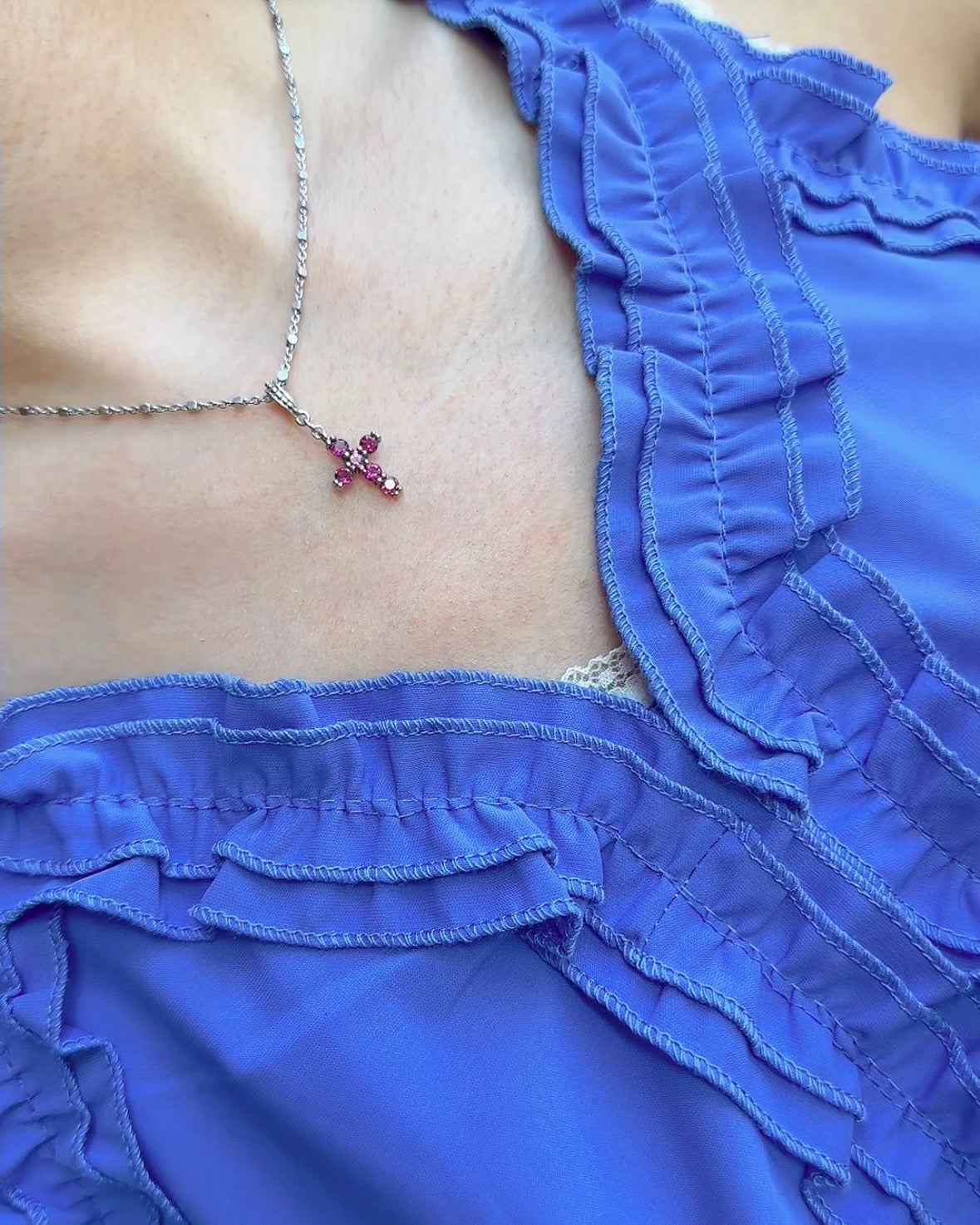 Garnet Cross Sterling Silver Pendant