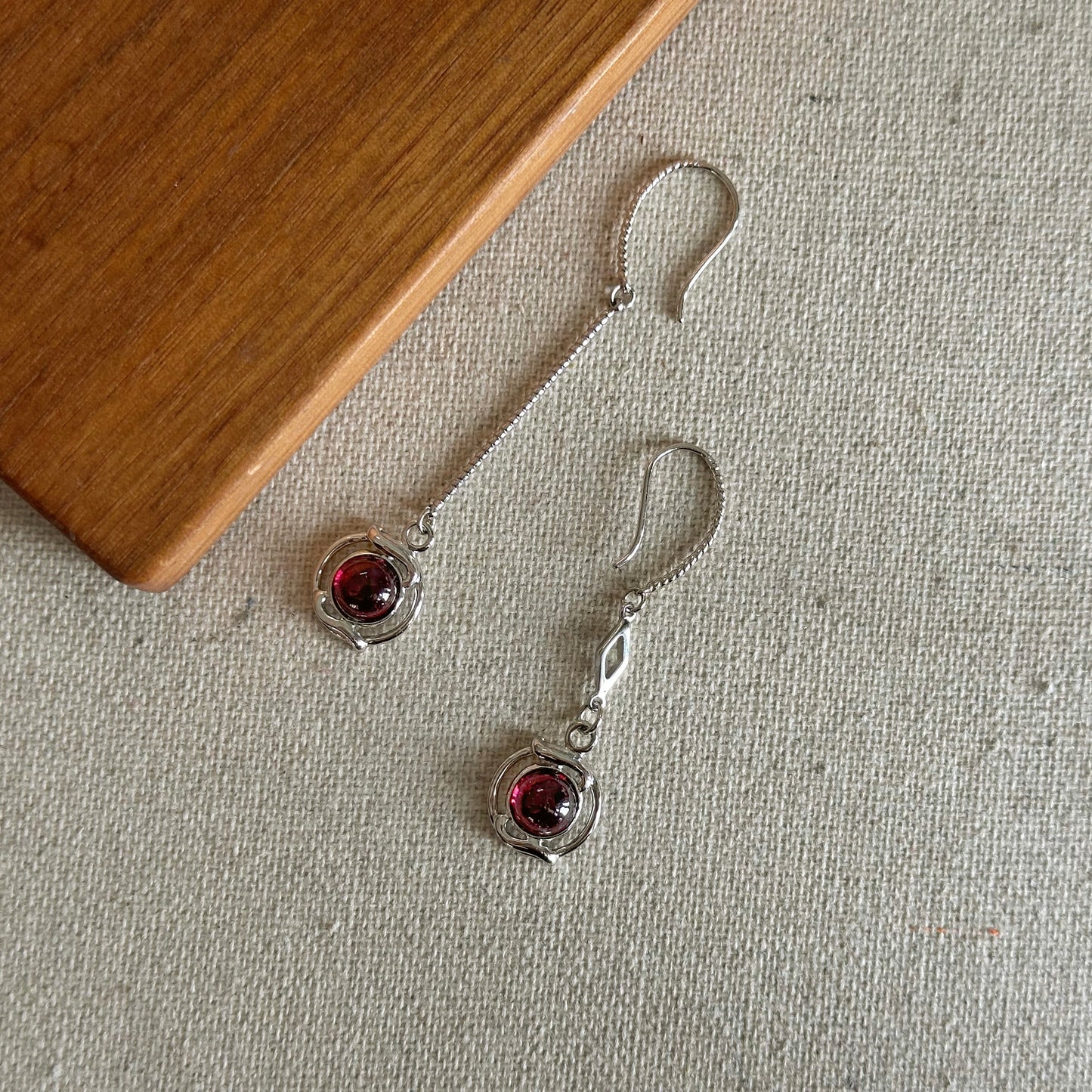 Garnet Asymmetric Sterling Silver Earring