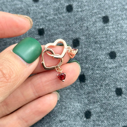 Garnet Heart Rose Gold-plated Ear Hoop