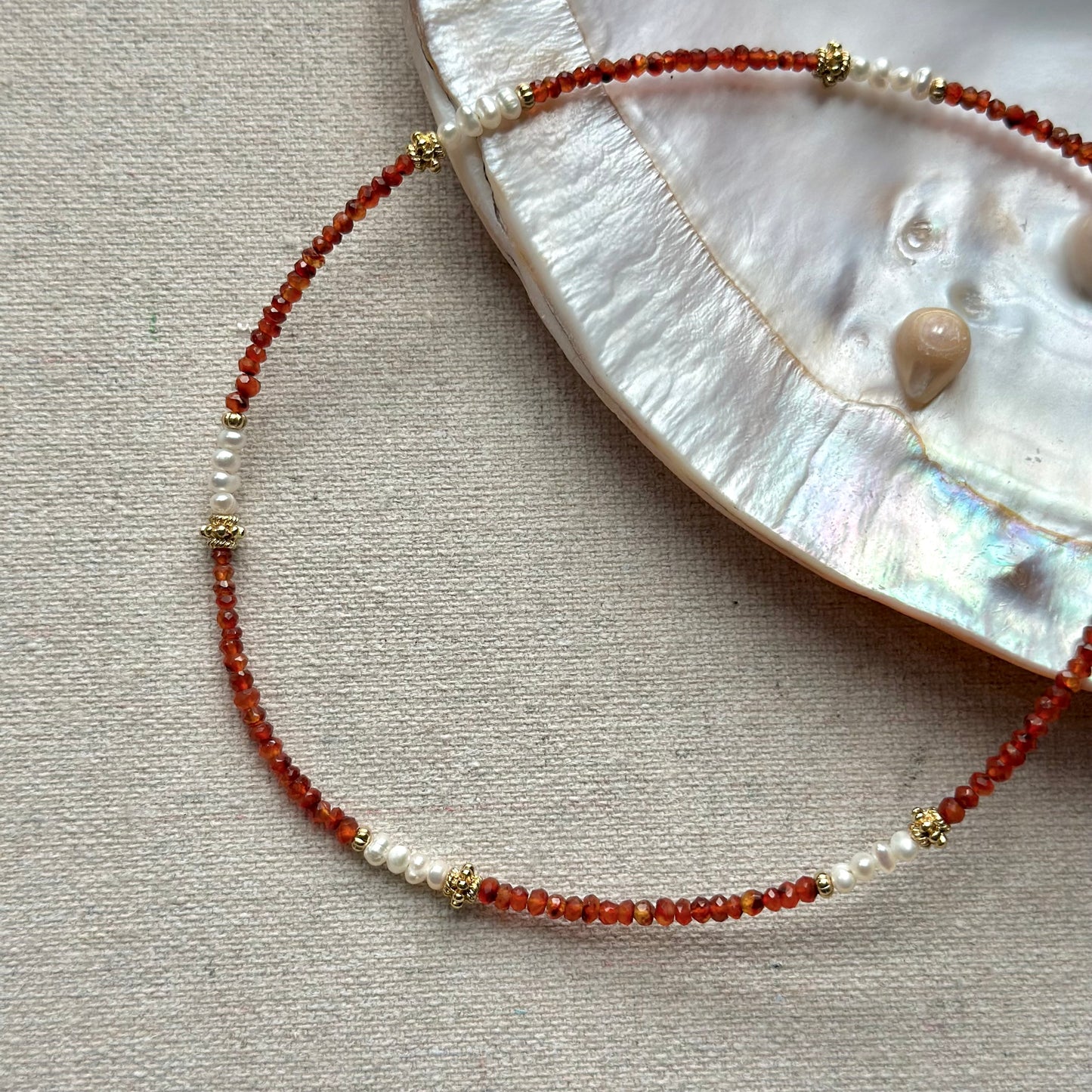 Carnelian And Freshwater Pearl Beaded Necklace