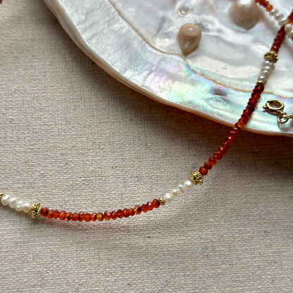 Carnelian And Freshwater Pearl Beaded Necklace