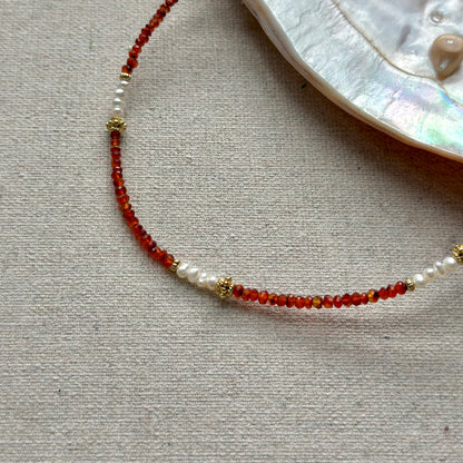 Carnelian And Freshwater Pearl Beaded Necklace