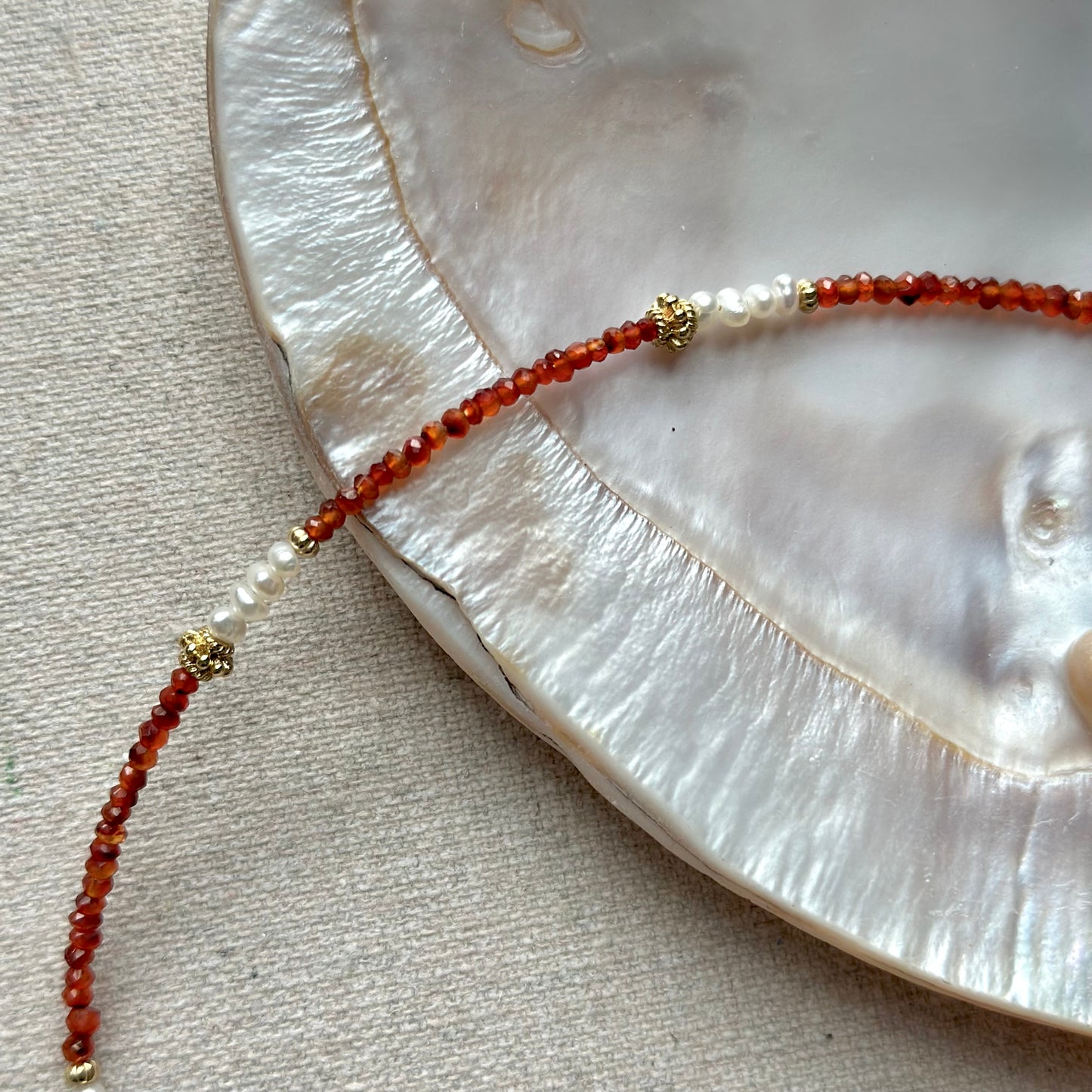Carnelian And Freshwater Pearl Beaded Necklace