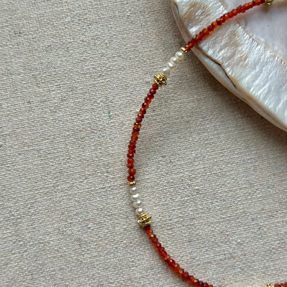 Carnelian And Freshwater Pearl Beaded Necklace