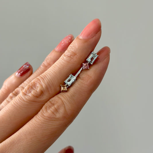 Aquamarine And Tourmaline Sterling Silver Ear Stud