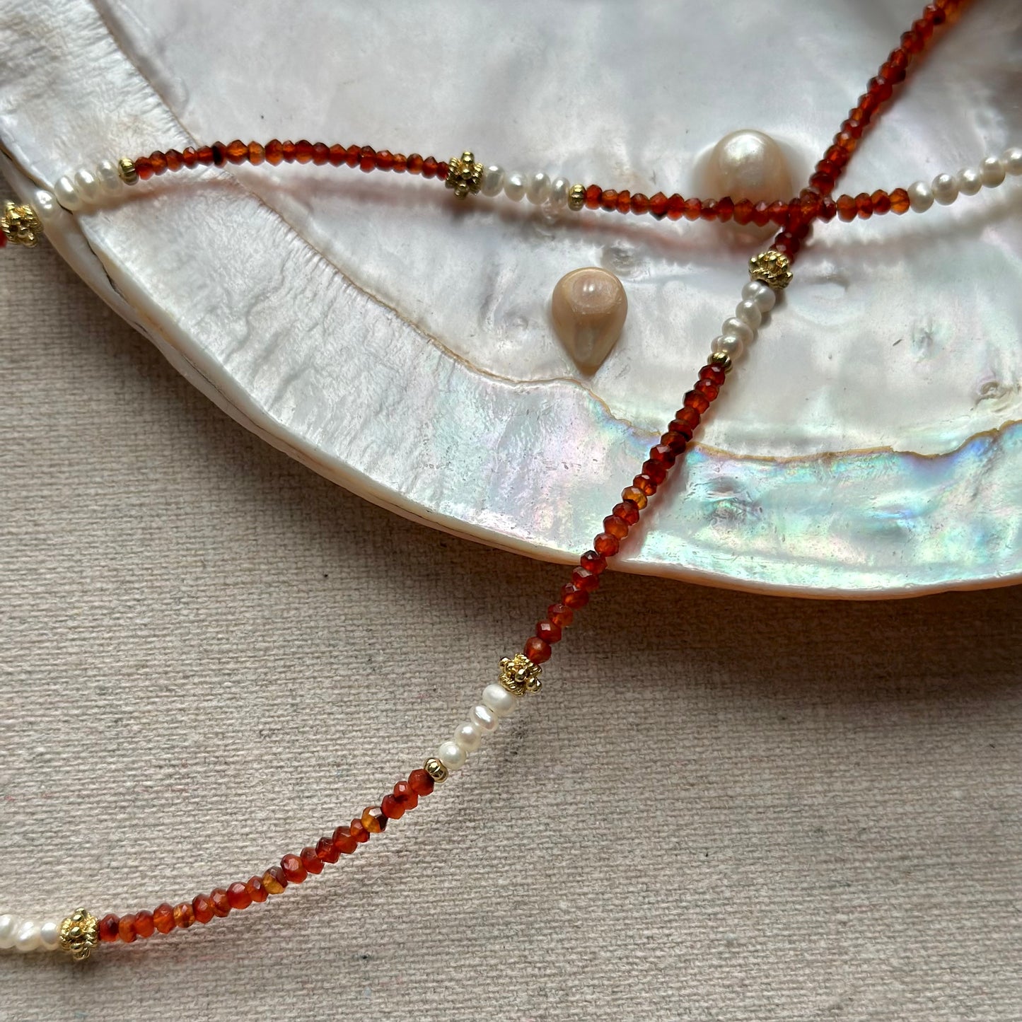 Carnelian And Freshwater Pearl Beaded Necklace