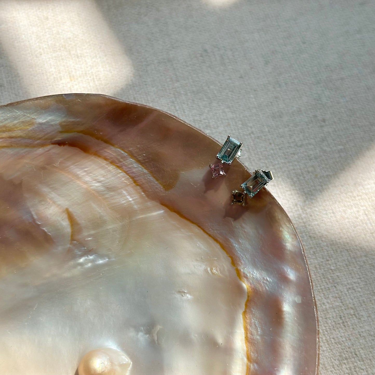 Aquamarine And Tourmaline Sterling Silver Ear Stud