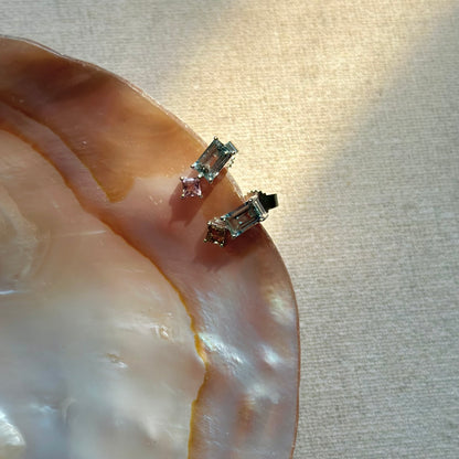 Aquamarine And Tourmaline Sterling Silver Ear Stud