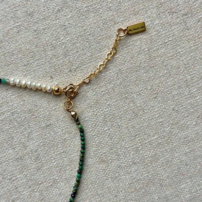 Chrysocolla And Freshwater Pearl Beaded Necklace