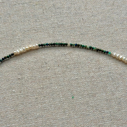Chrysocolla And Freshwater Pearl Beaded Necklace
