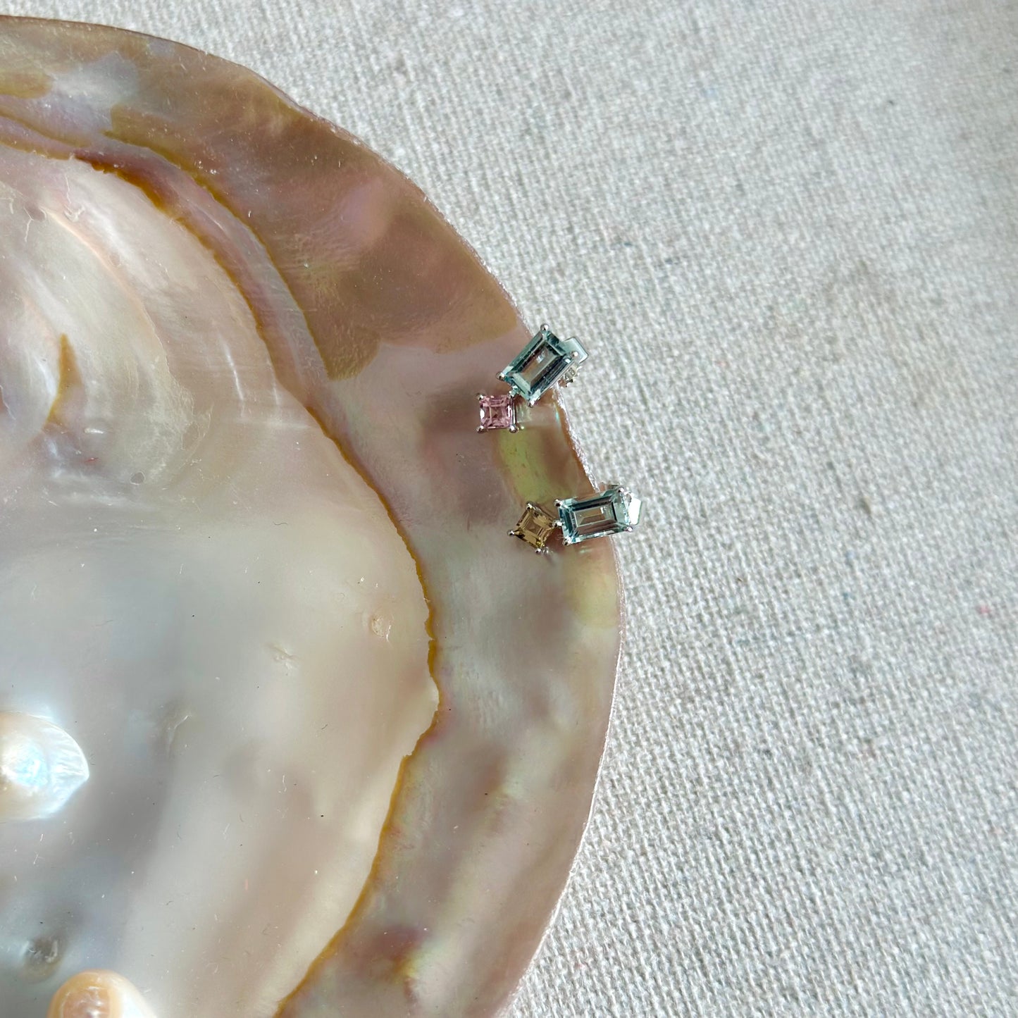 Aquamarine And Tourmaline Sterling Silver Ear Stud