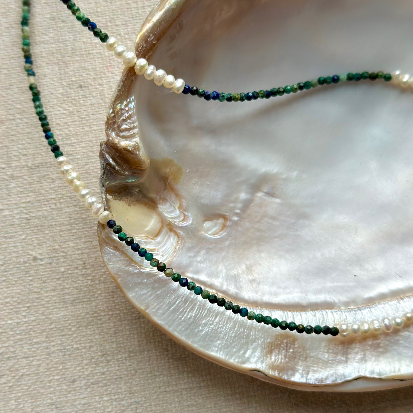 Chrysocolla And Freshwater Pearl Beaded Necklace