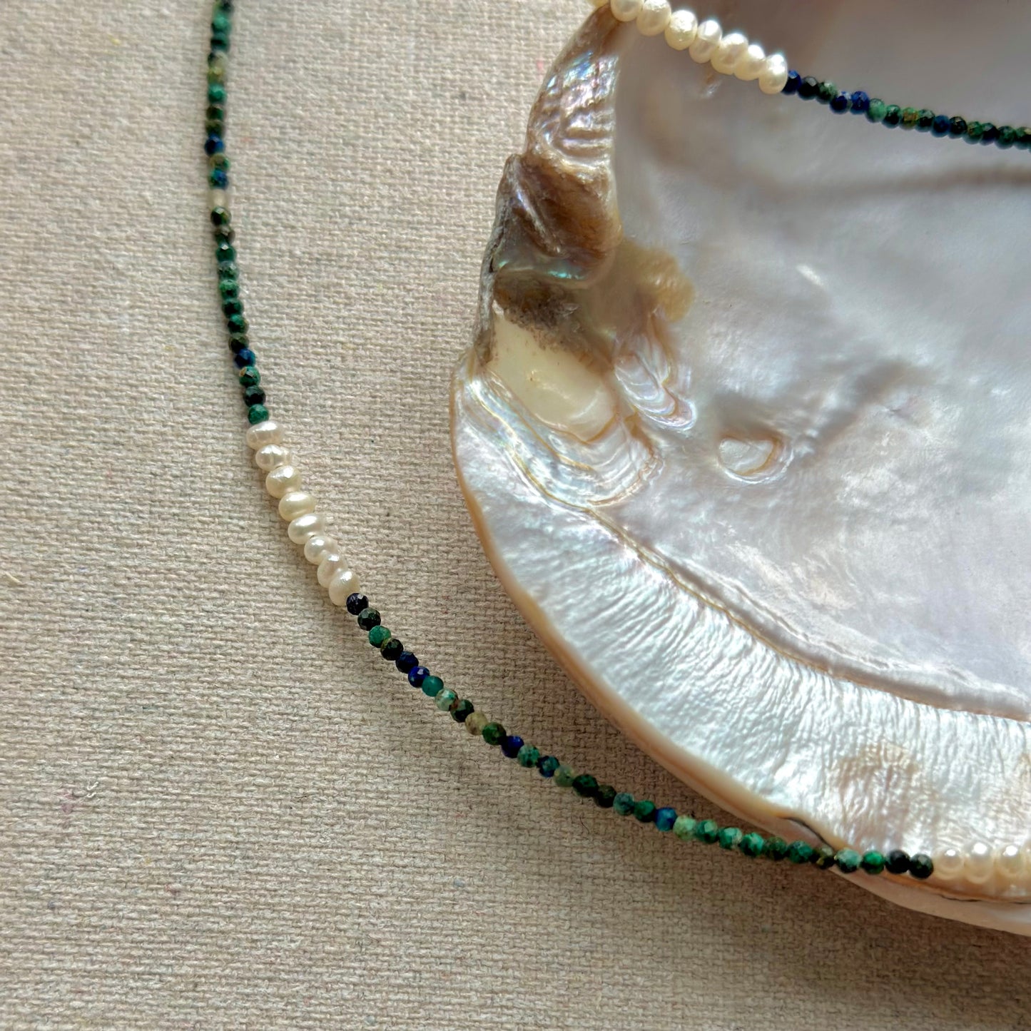 Chrysocolla And Freshwater Pearl Beaded Necklace