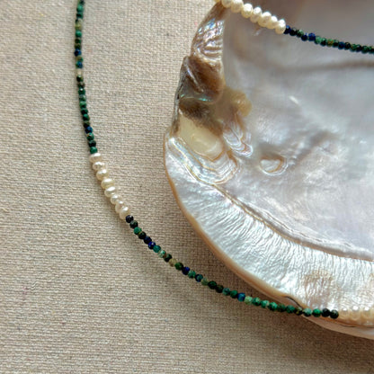 Chrysocolla And Freshwater Pearl Beaded Necklace