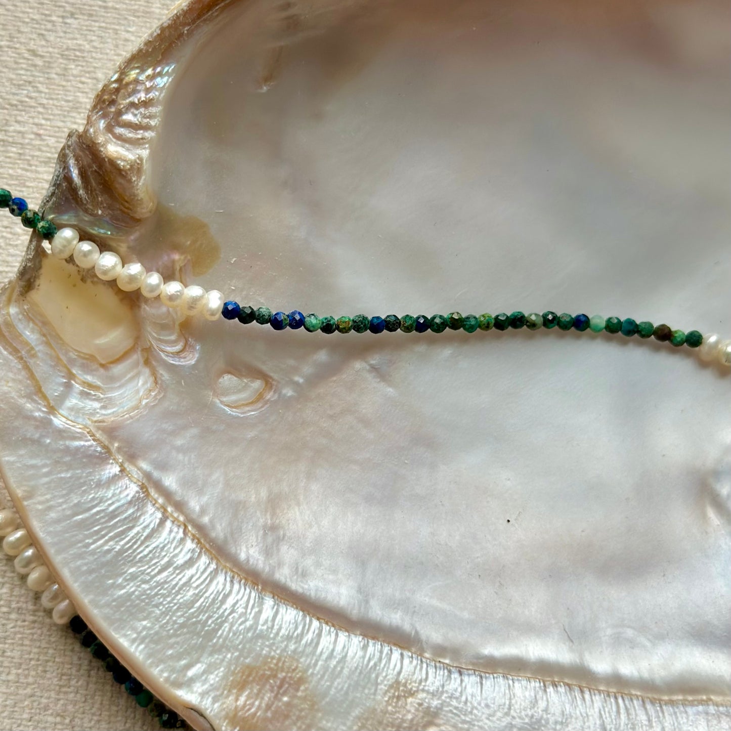 Chrysocolla And Freshwater Pearl Beaded Necklace