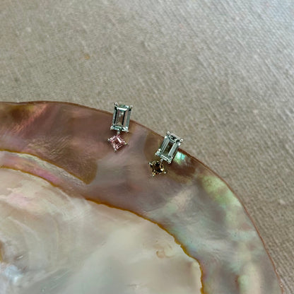 Aquamarine And Tourmaline Sterling Silver Ear Stud