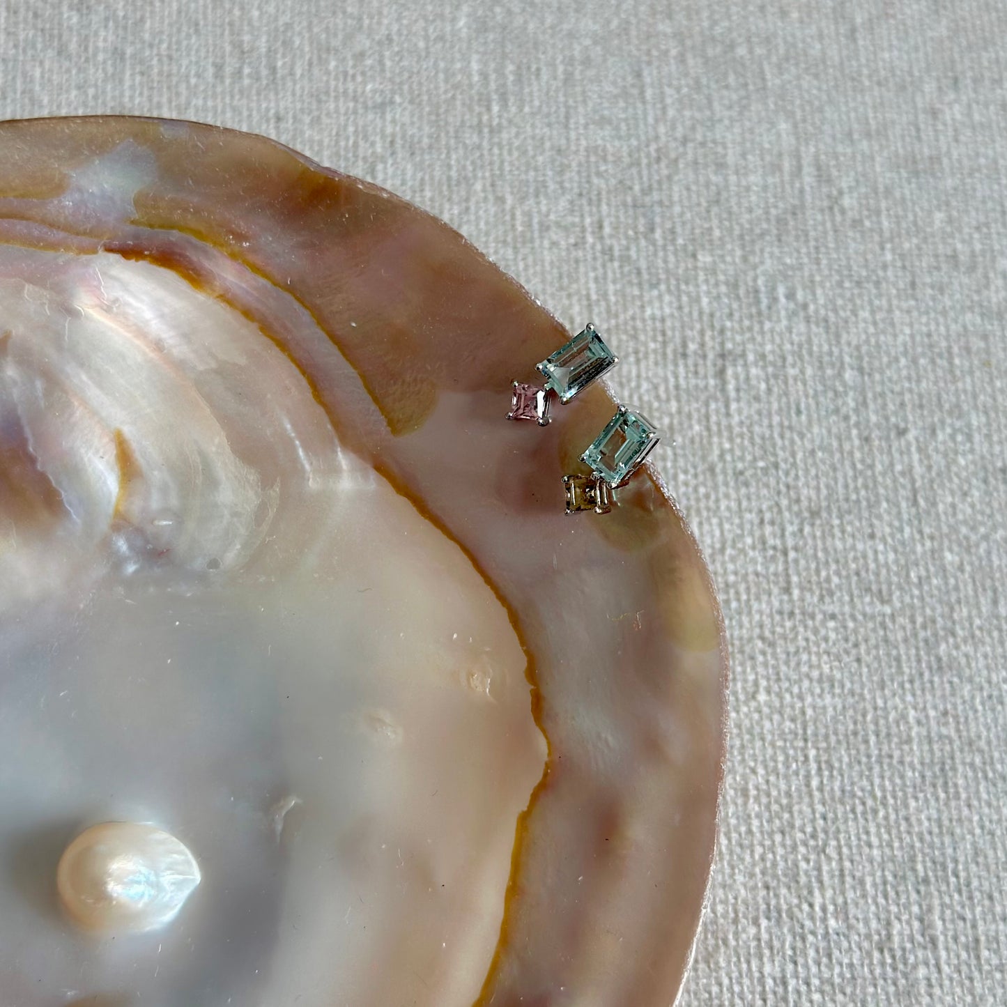 Aquamarine And Tourmaline Sterling Silver Ear Stud