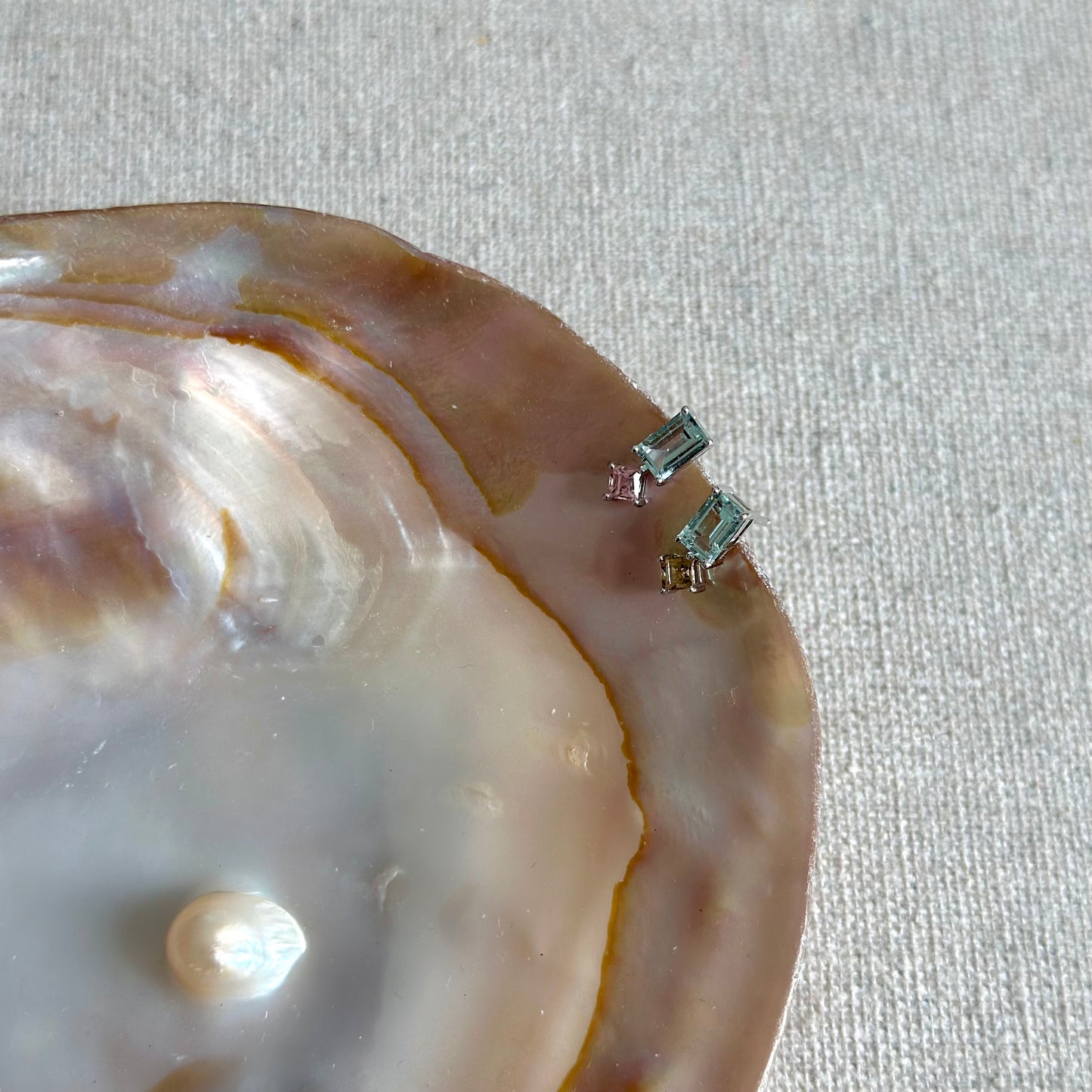 Aquamarine And Tourmaline Sterling Silver Ear Stud