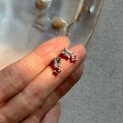 Aquamarine And Tourmaline Sterling Silver Ear Stud