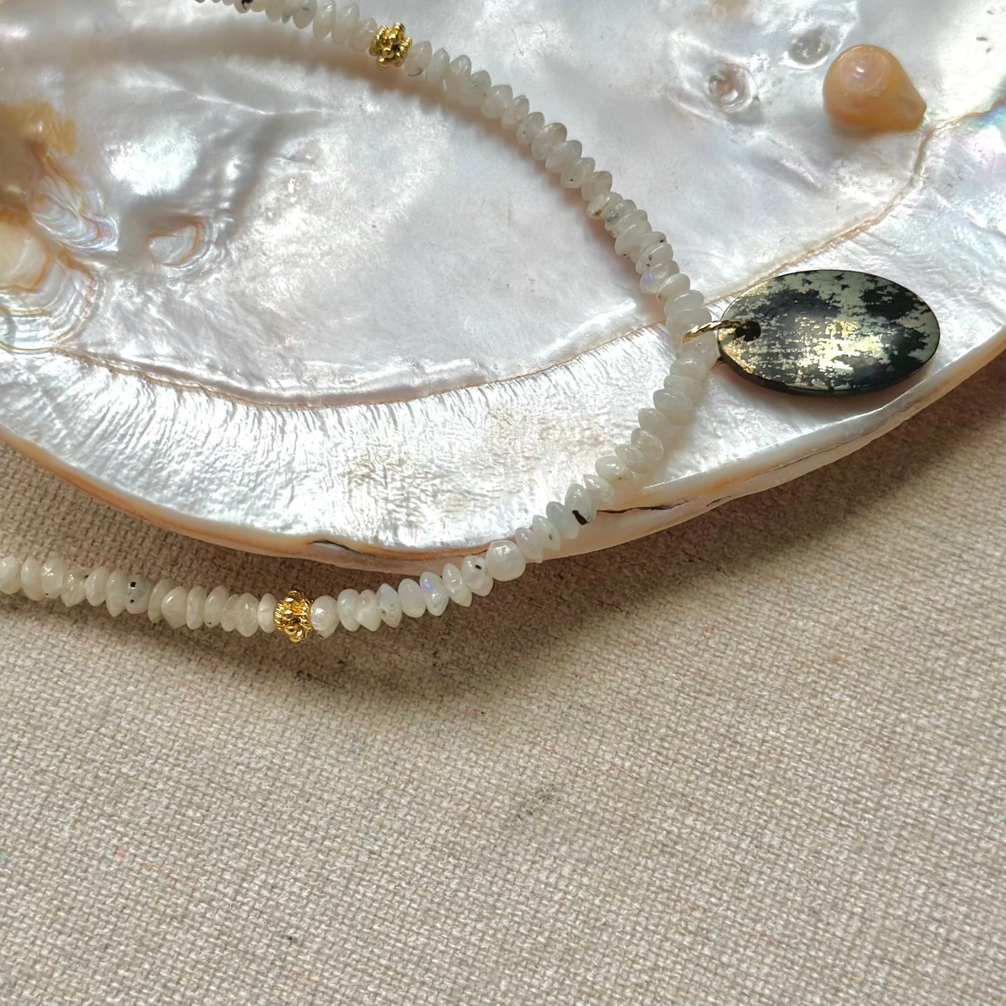 Moonstone And Pyrite Beaded Necklace
