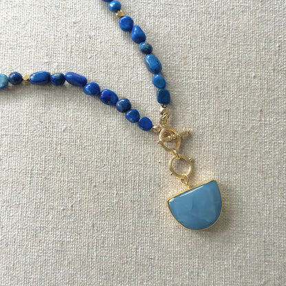 Lapis Beaded And Blue Opal Front Hoop Toggle Necklace