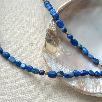 Lapis Beaded And Blue Opal Front Hoop Toggle Necklace