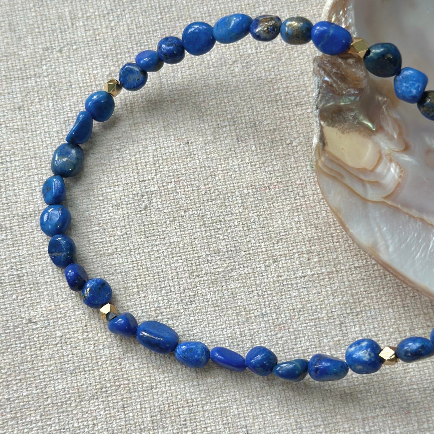 Lapis Beaded And Blue Opal Front Hoop Toggle Necklace