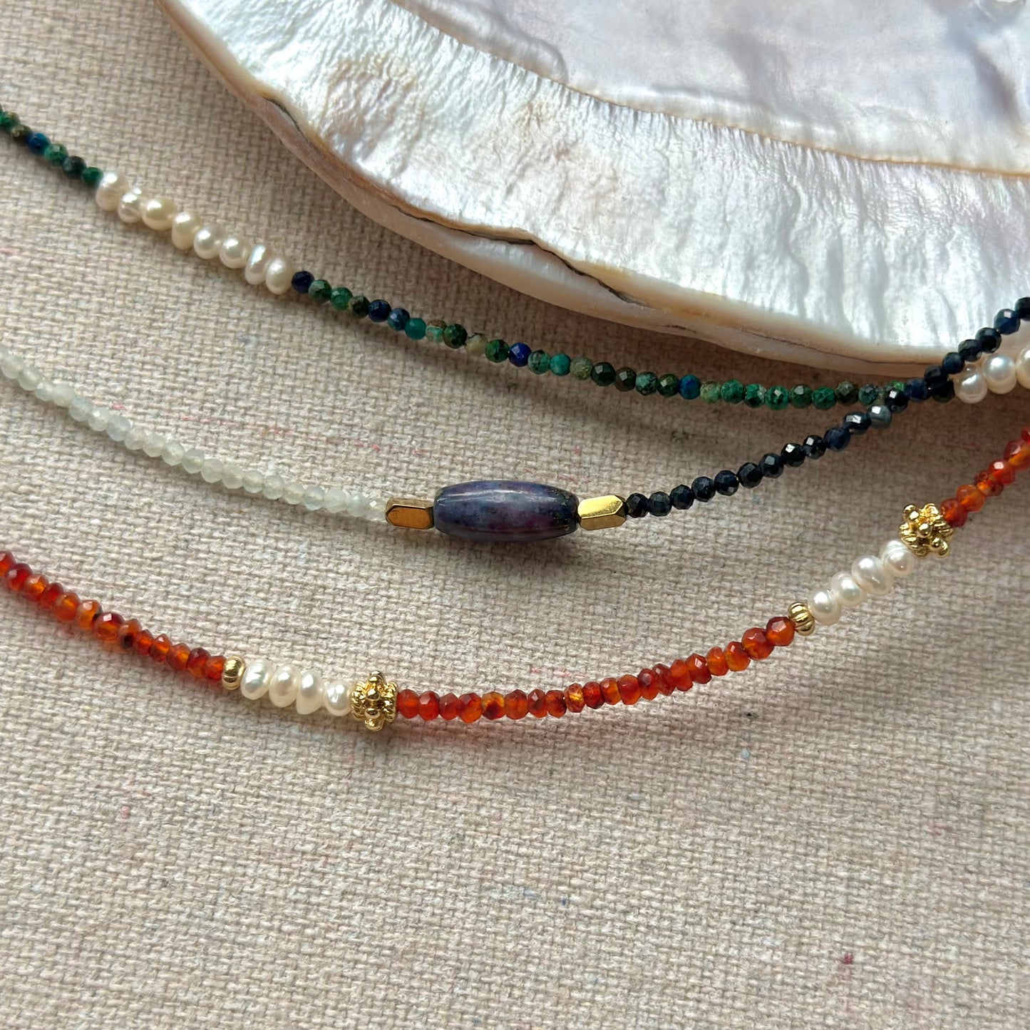 Carnelian And Freshwater Pearl Beaded Necklace