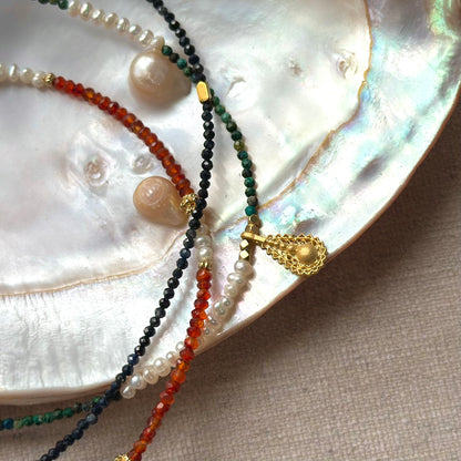 Carnelian And Freshwater Pearl Beaded Necklace