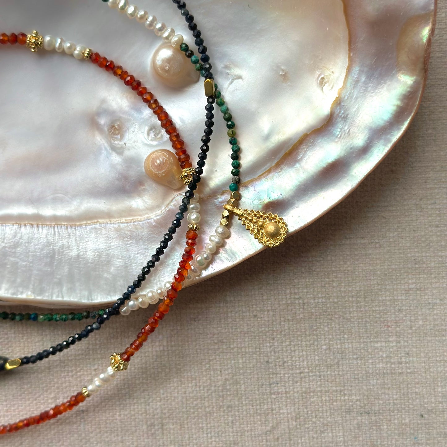 Carnelian And Freshwater Pearl Beaded Necklace