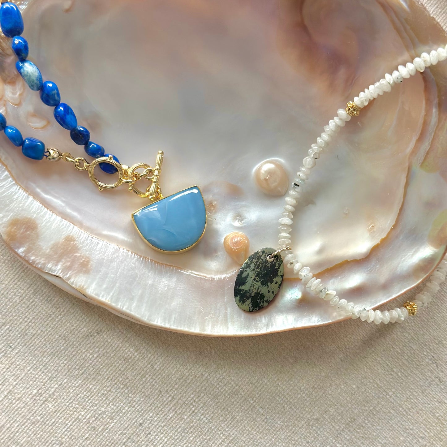 Moonstone And Pyrite Beaded Necklace