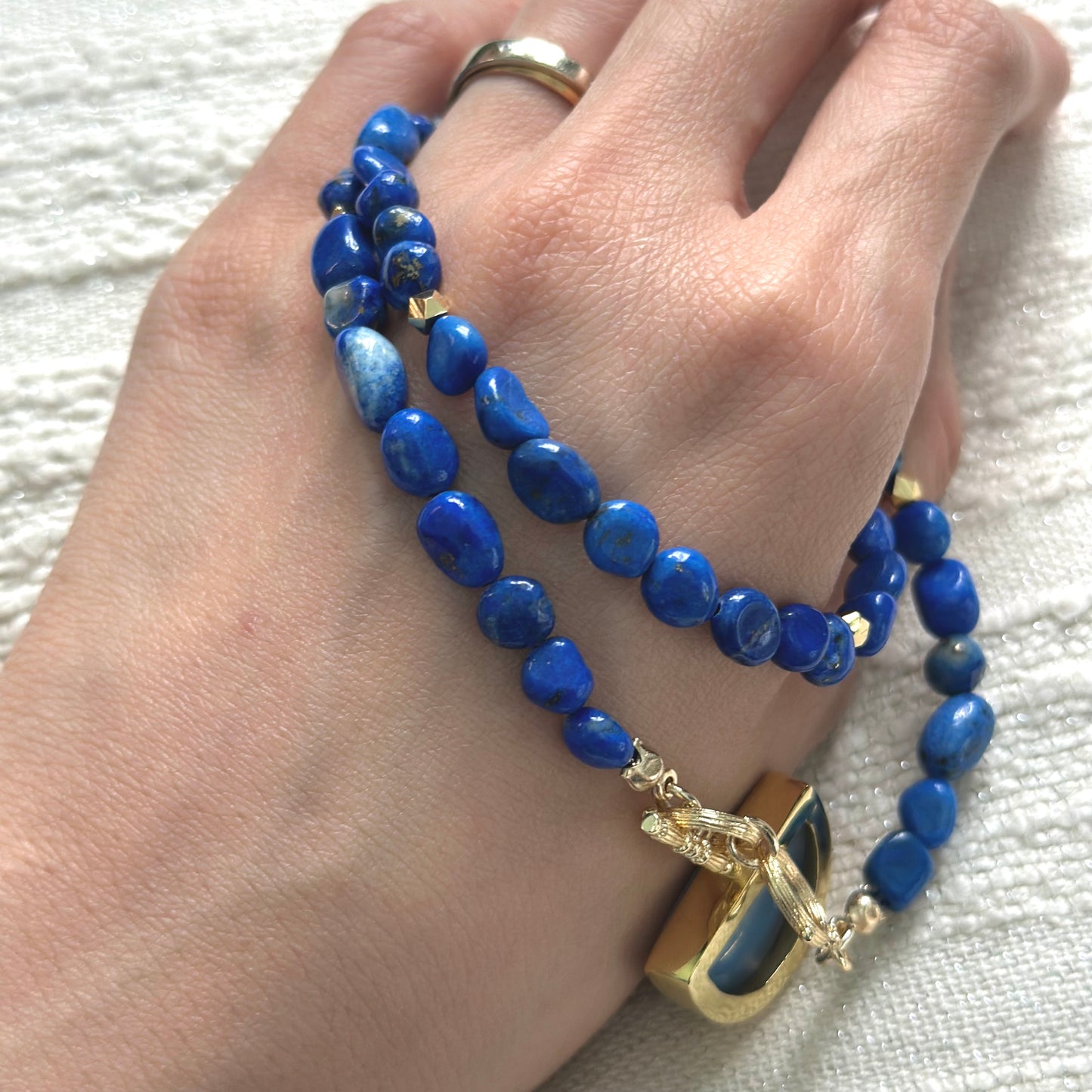 Lapis Beaded And Blue Opal Front Hoop Toggle Necklace