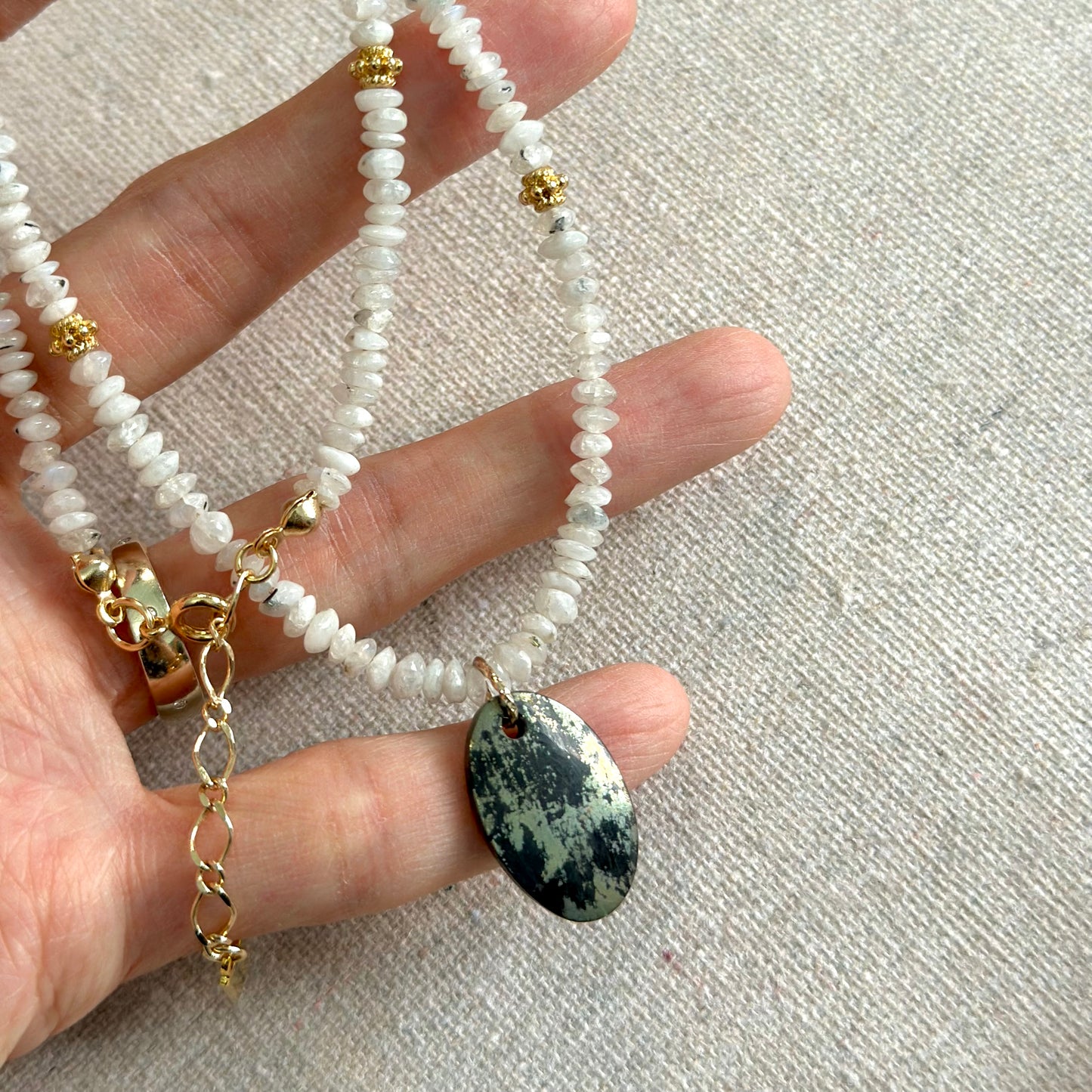 Moonstone And Pyrite Beaded Necklace