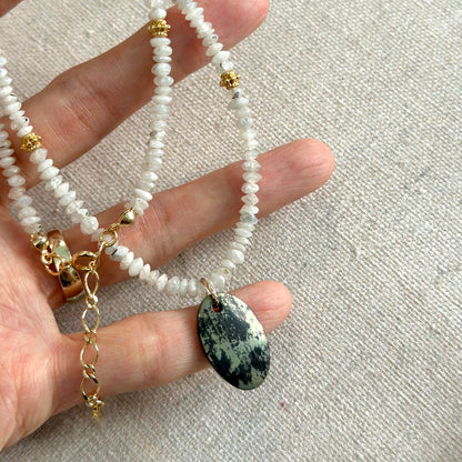 Moonstone And Pyrite Beaded Necklace