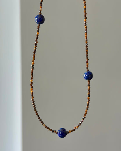 Tiger Eye And Lapis Beaded Necklace