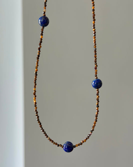 Tiger Eye And Lapis Beaded Necklace