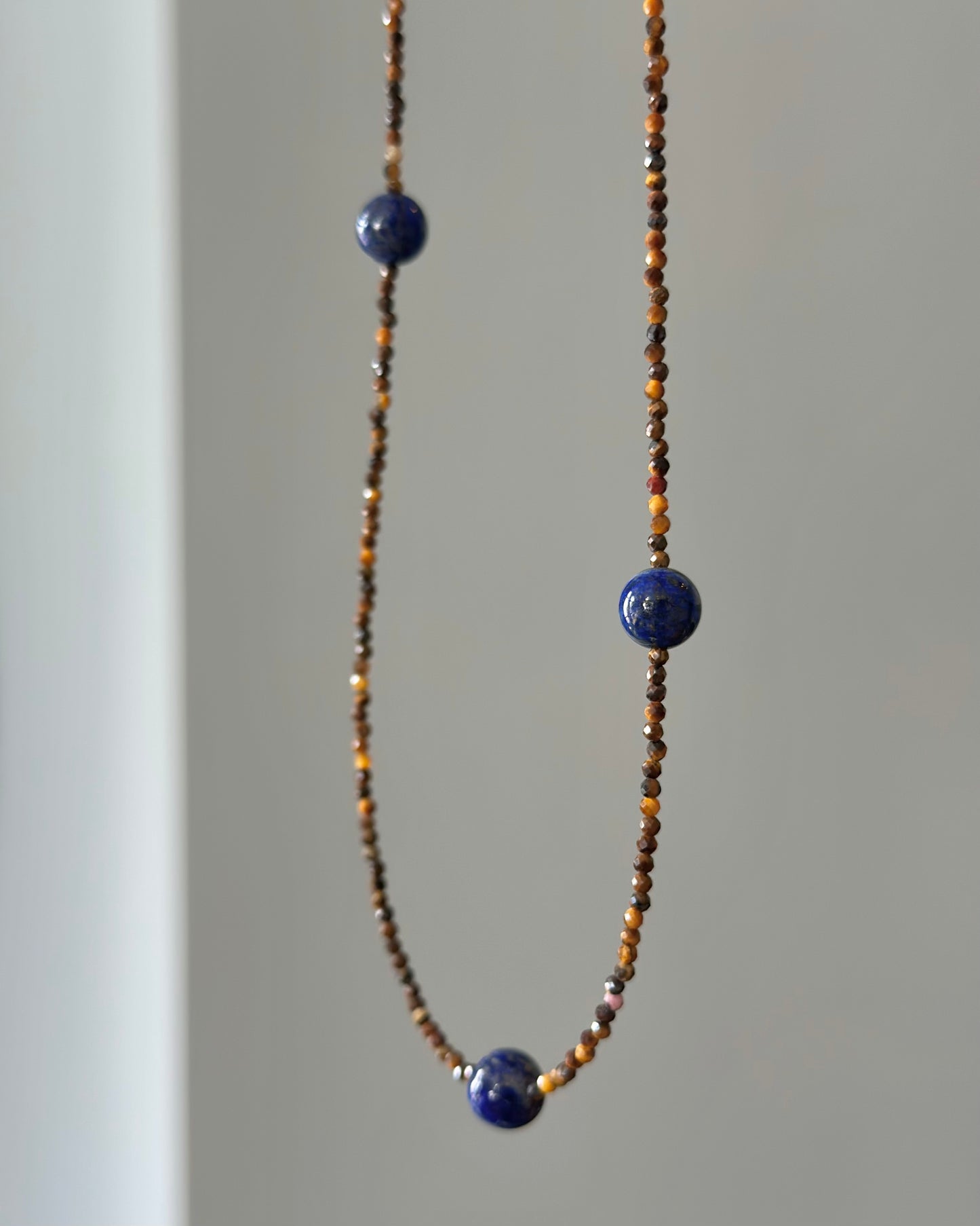Tiger Eye And Lapis Beaded Necklace